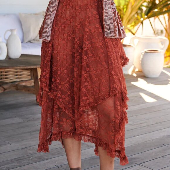 ISO Free People French Courtship Half Slip Skirt Sundown Rust Size XS or S - Picture 4 of 4